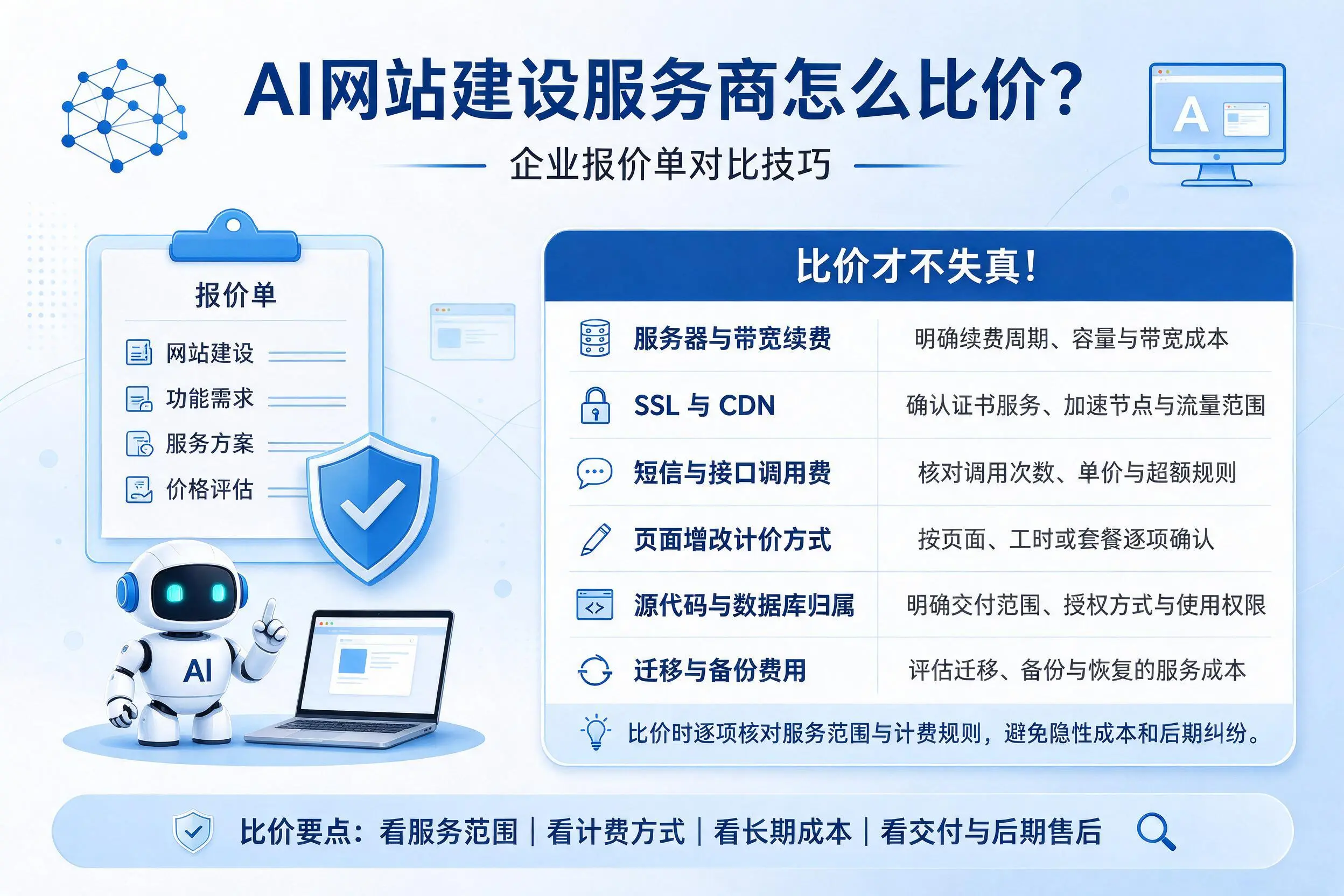 AI网站建设服务商怎么比价?厦门企业报价单对比技巧